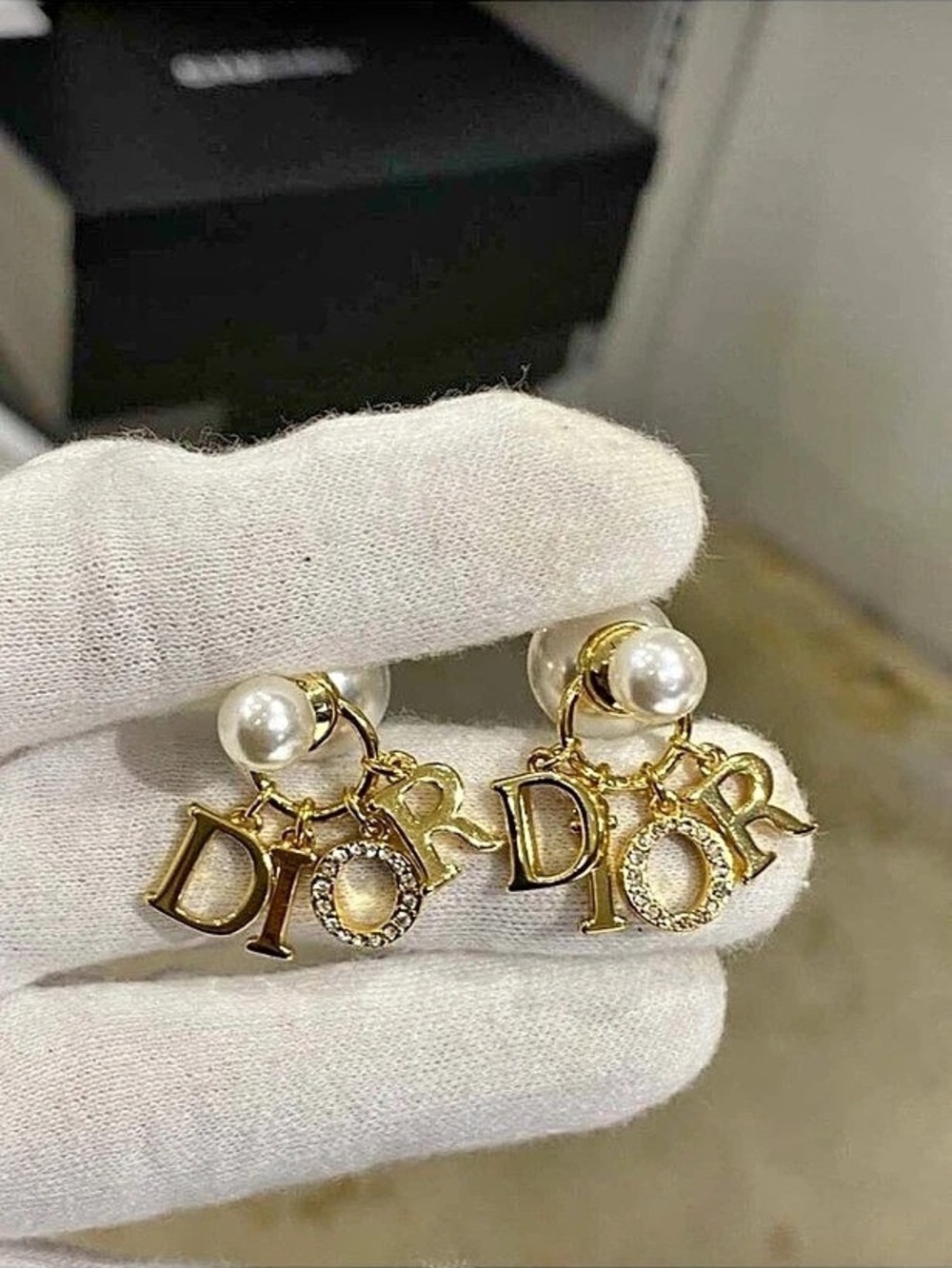 Dior Tribales Earrings Pearl Drop Gold & White